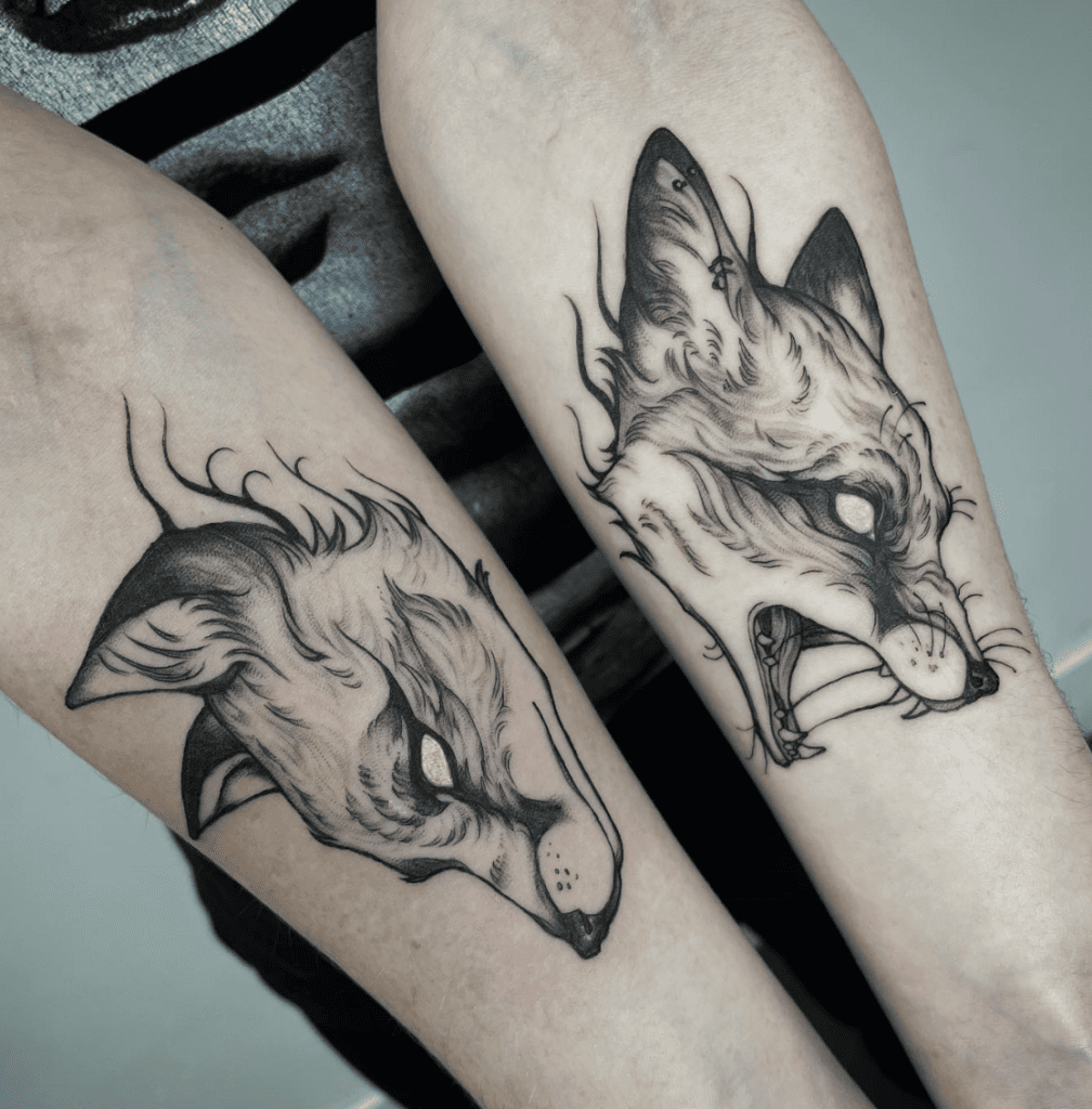 Two Blind Foxheads Aesthetic Symmetry Arm Tattoo