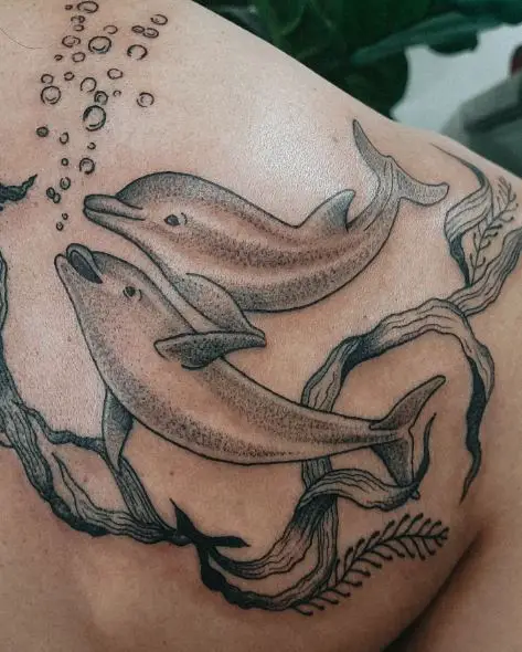 Underwater Dolphin Love Tattoo Piece