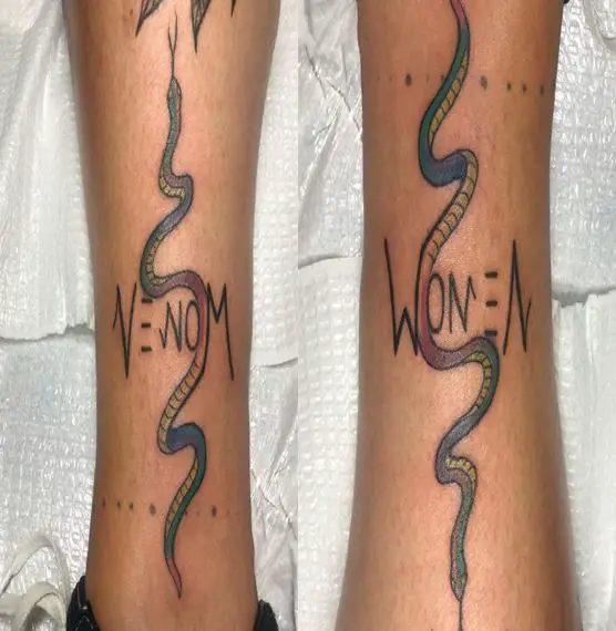 Venom and Women Ambigram Tattoo with Snake
