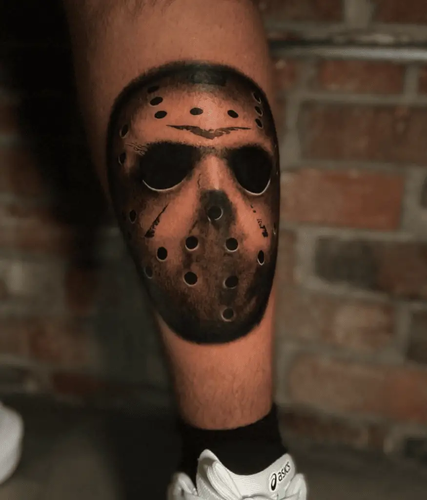 3D Hockey Mask Leg Tattoo