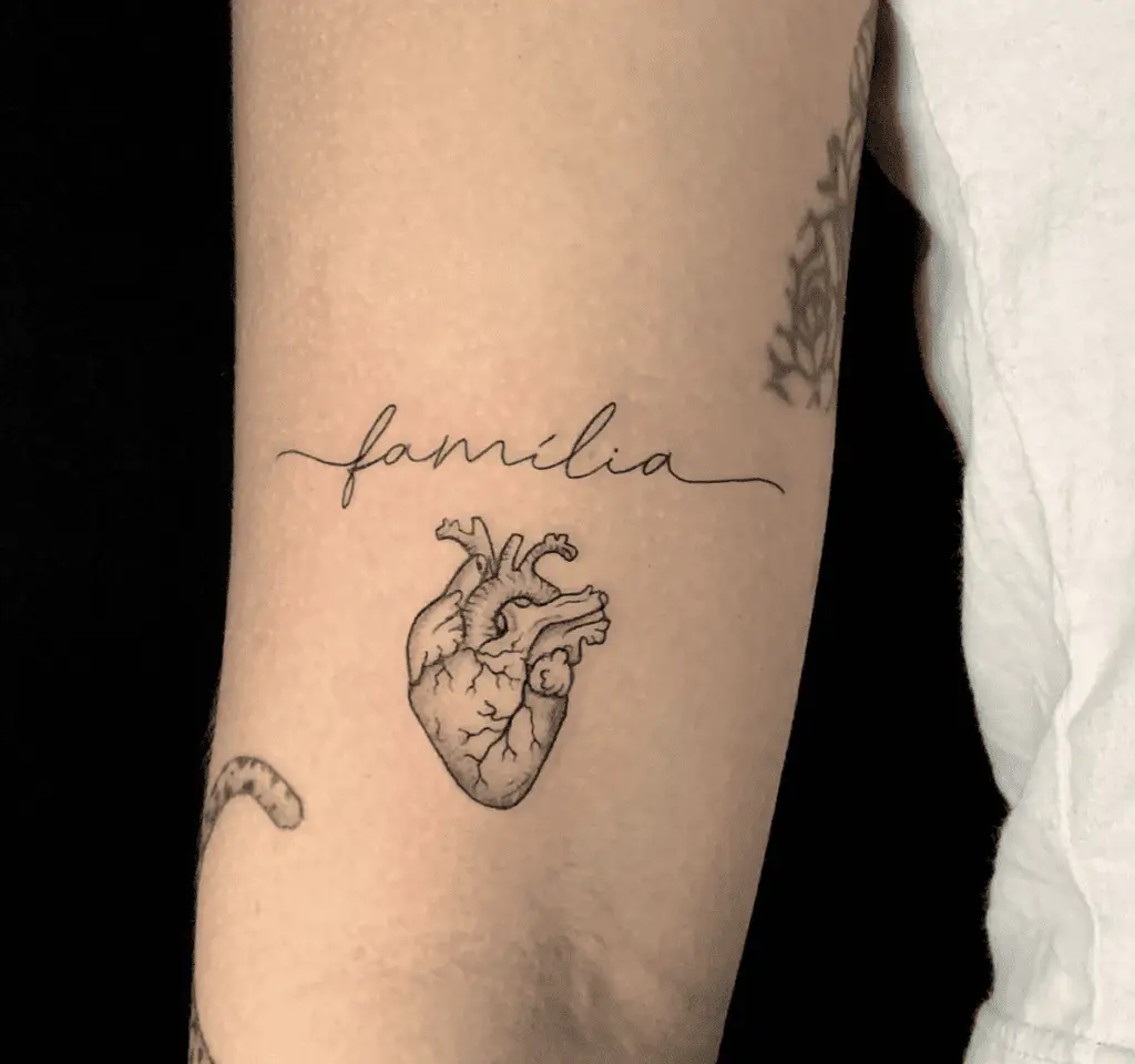Anatomical Heart with Single Word Tattoo