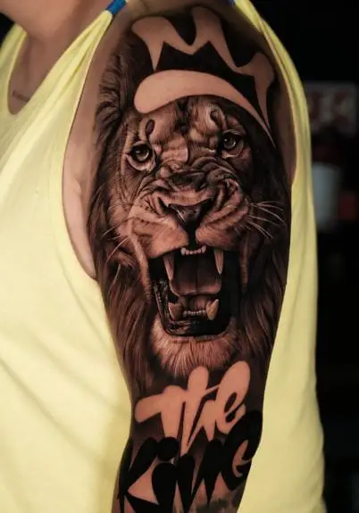 Angry Roaring Lion Arm Tattoo