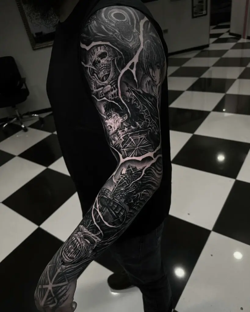 Black Berserk Artwork Full Arm Sleeve Tattoo