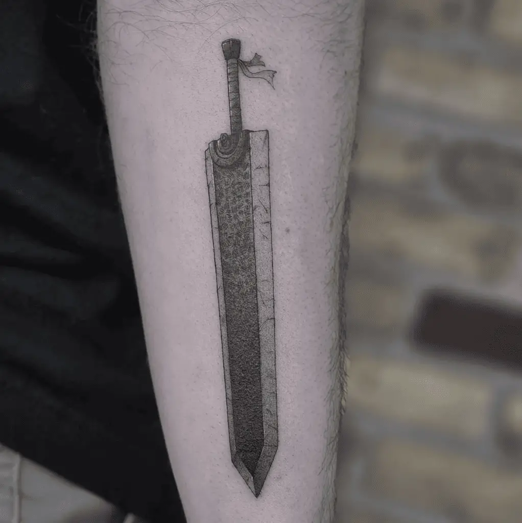 Black and Grey Sword Arm Tattoo