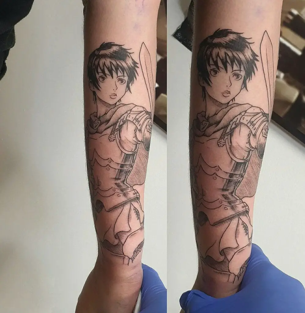 Casca Wearing Armored Suit Arm Tattoo