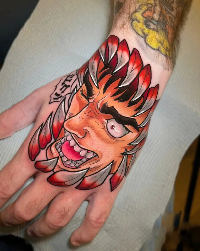 Colored Guts Surrounded By Sharp Claw Hand Tattoo