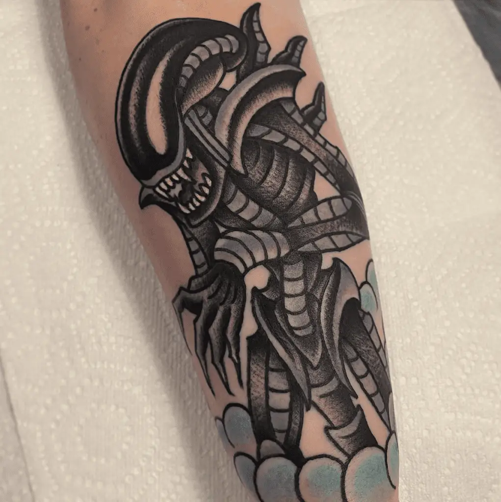 Colored Illustration of a Alien Arm Tattoo
