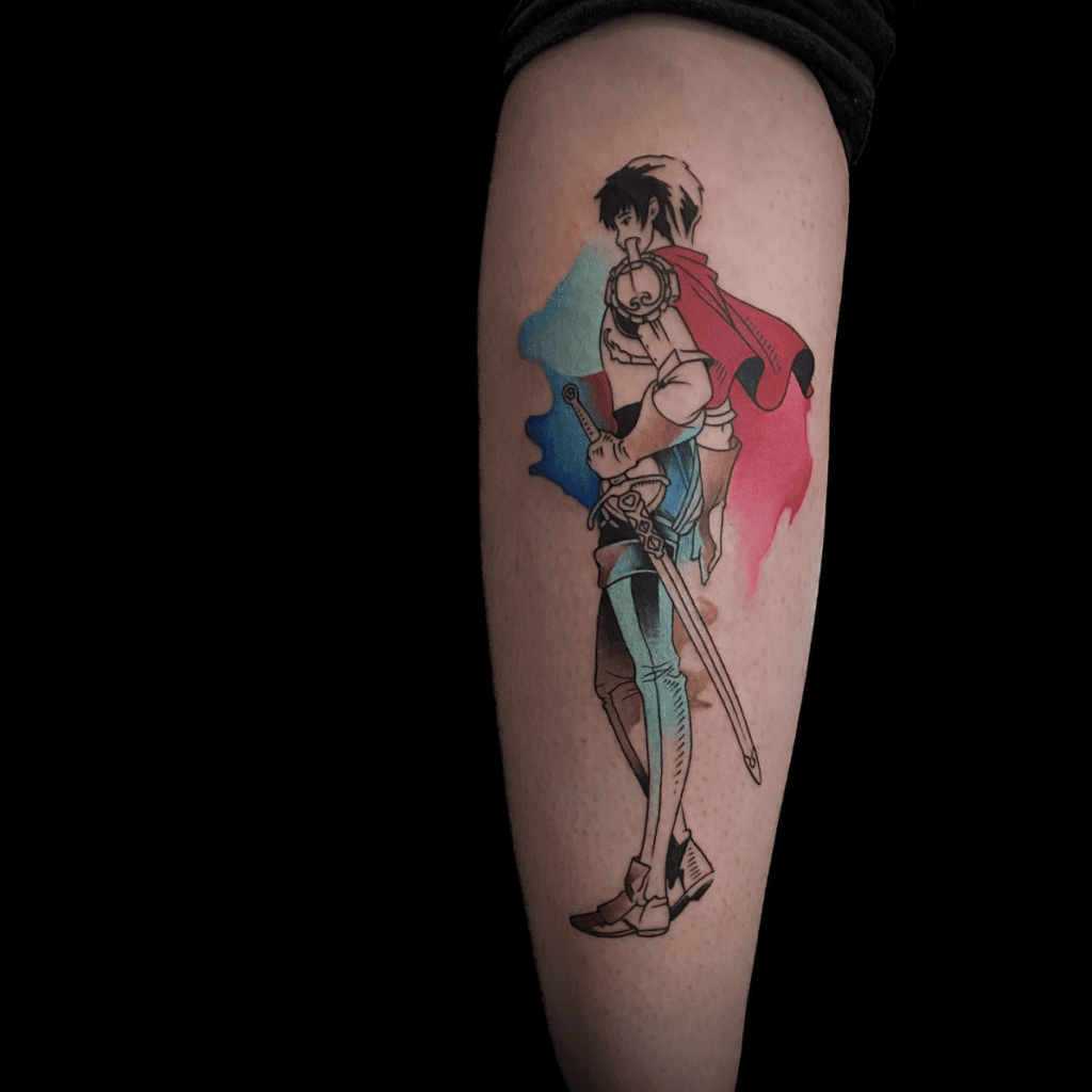 Colored Soldier Casca Standing in Side View Arm Tattoo