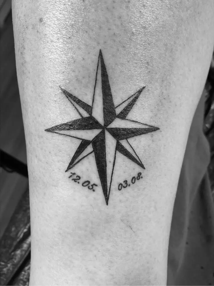 Compass Star With Date Arm Tattoo