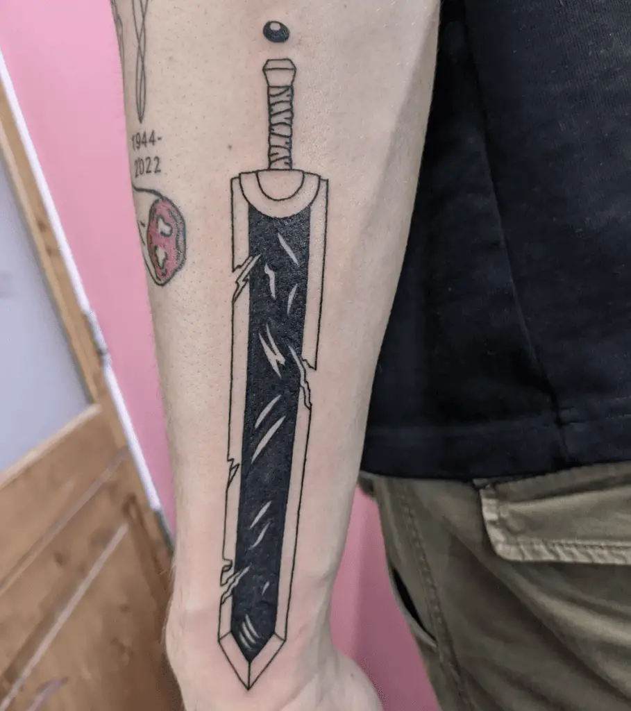 Damaged Sword Forearm Tattoo