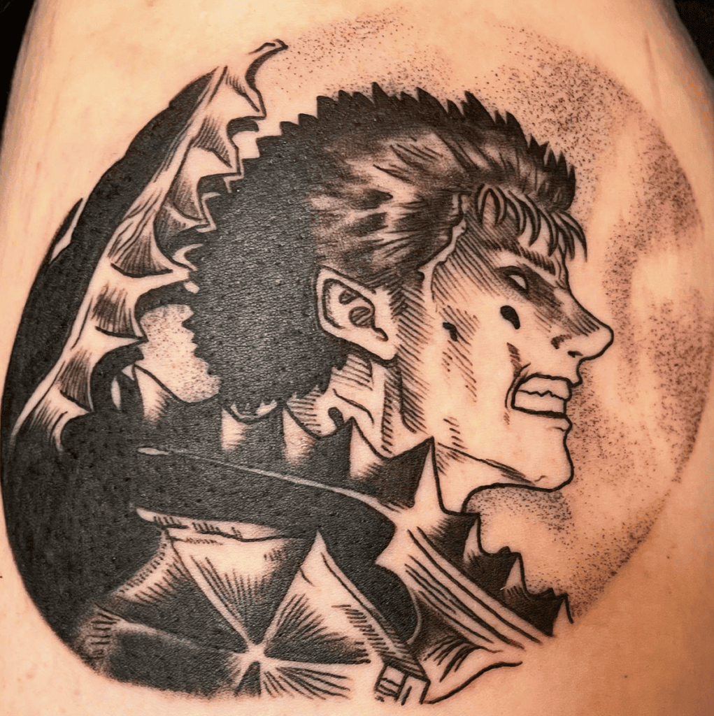 Detailed Side View Guts Wearing an Armored Suit Tattoo