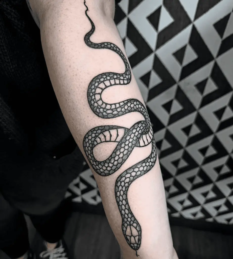 Detailed Snake Crawling Arm Tattoo