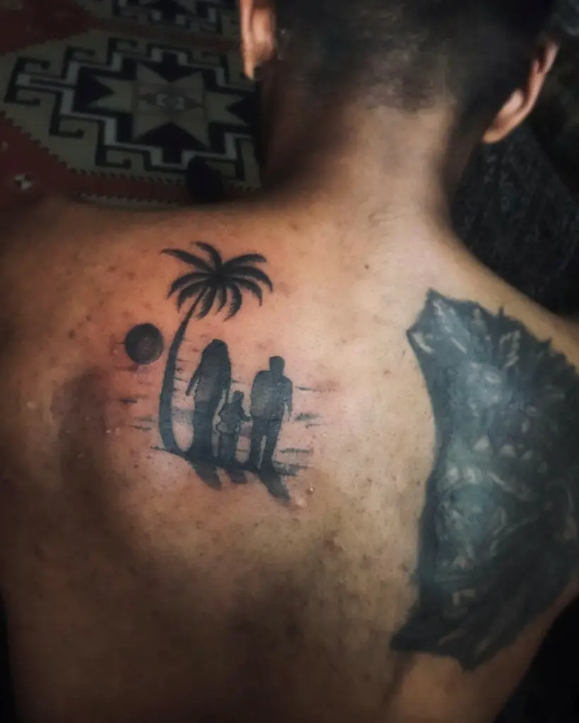 Family by the Tropical Beach Back Tattoo
