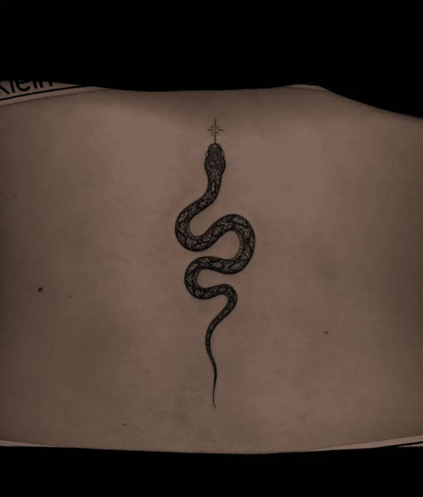 Feminine Snake Pointing at a Star Tattoo