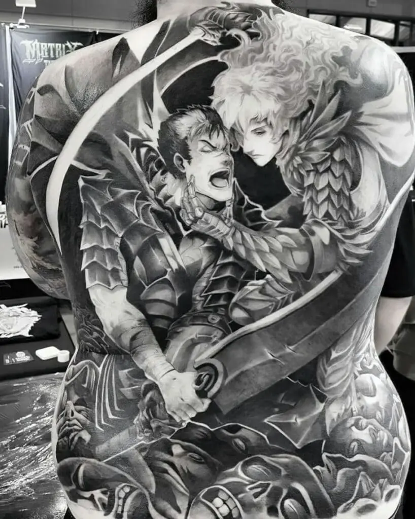 Fight Scene Between Guts and Griffith Back Tattoo