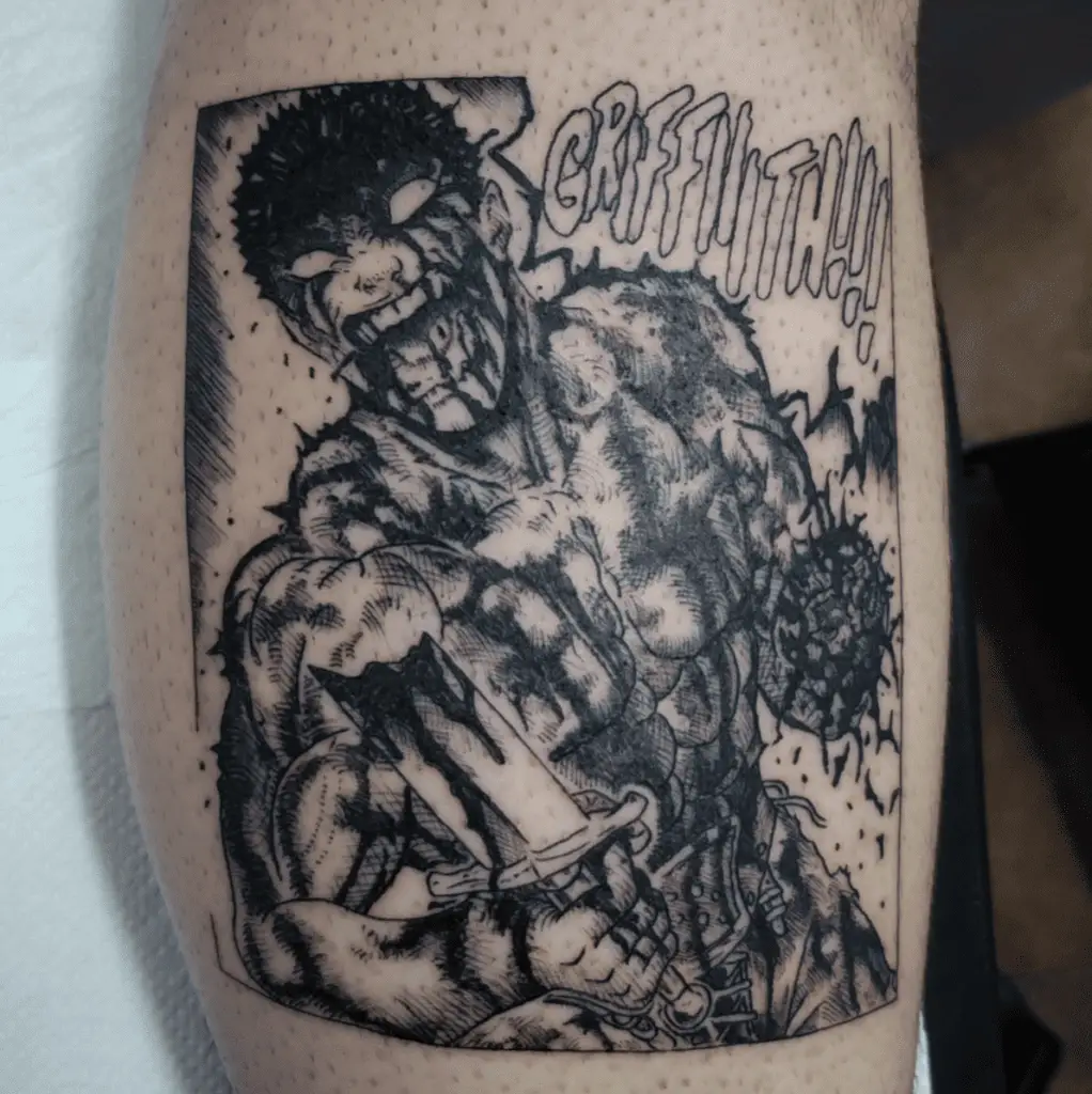 Guts Exerting Every Effort With Text Calves Tattoo