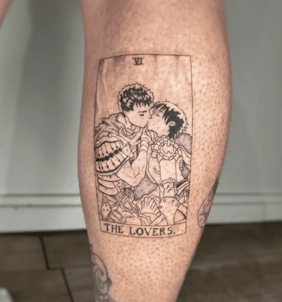 Guts and Casca Lovers Tarot Card Leg Tattoo