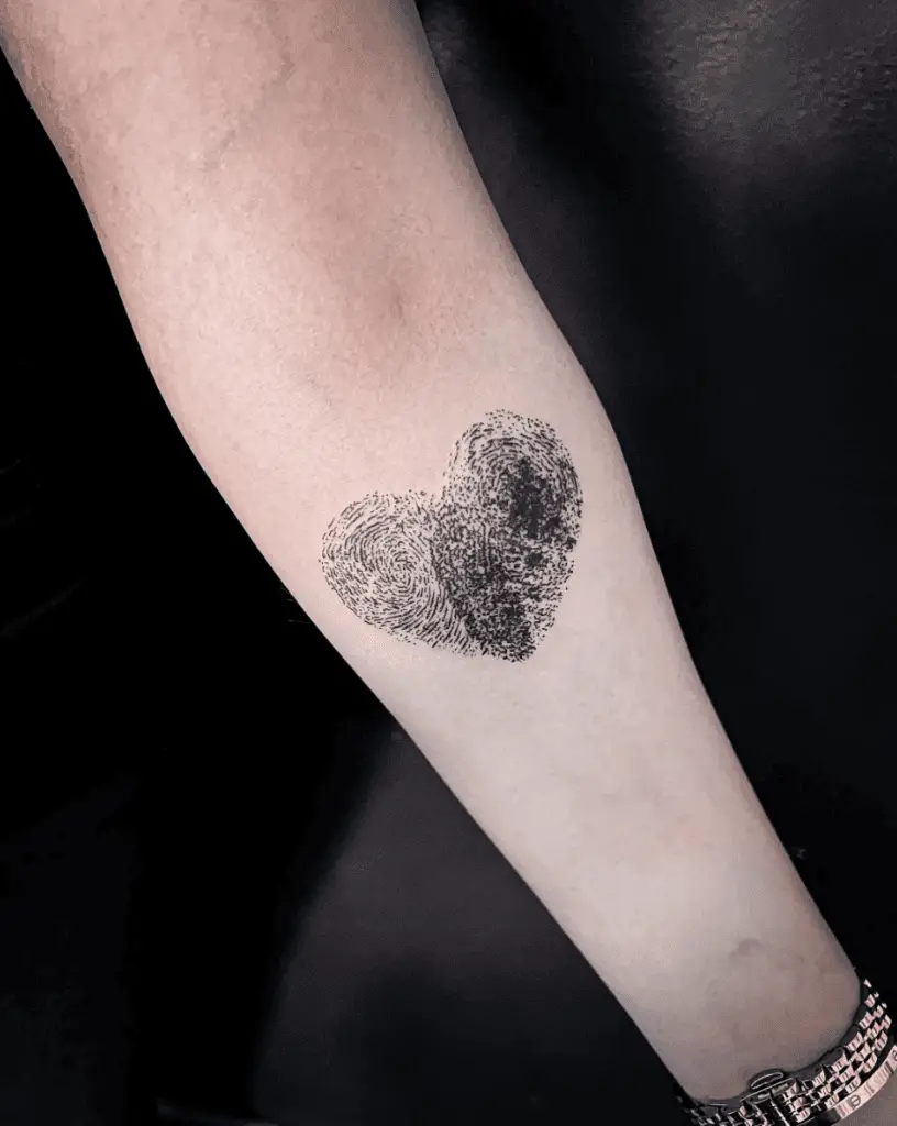 Heart Filled With Parents Fingerprints Arm Tattoo