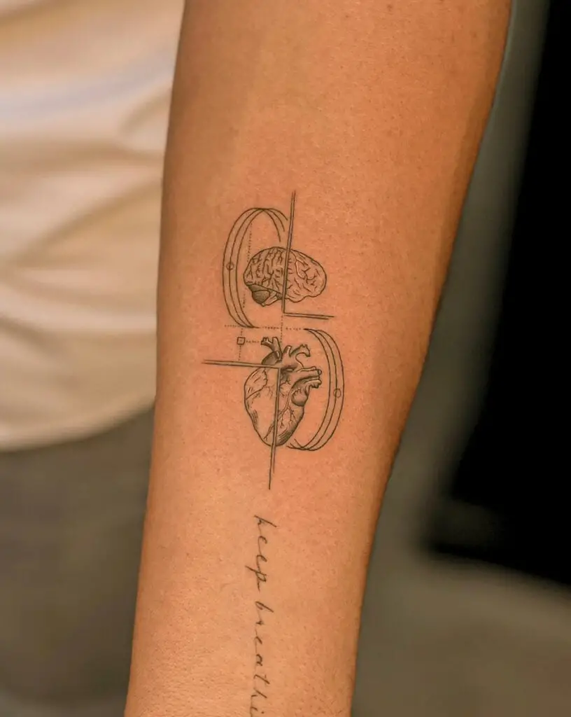 Heart and Brain with Line Details Arm Tattoo
