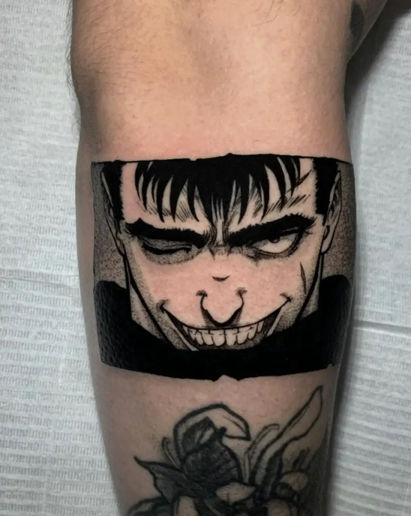 Insane Guts Smiling Leg Tattoo