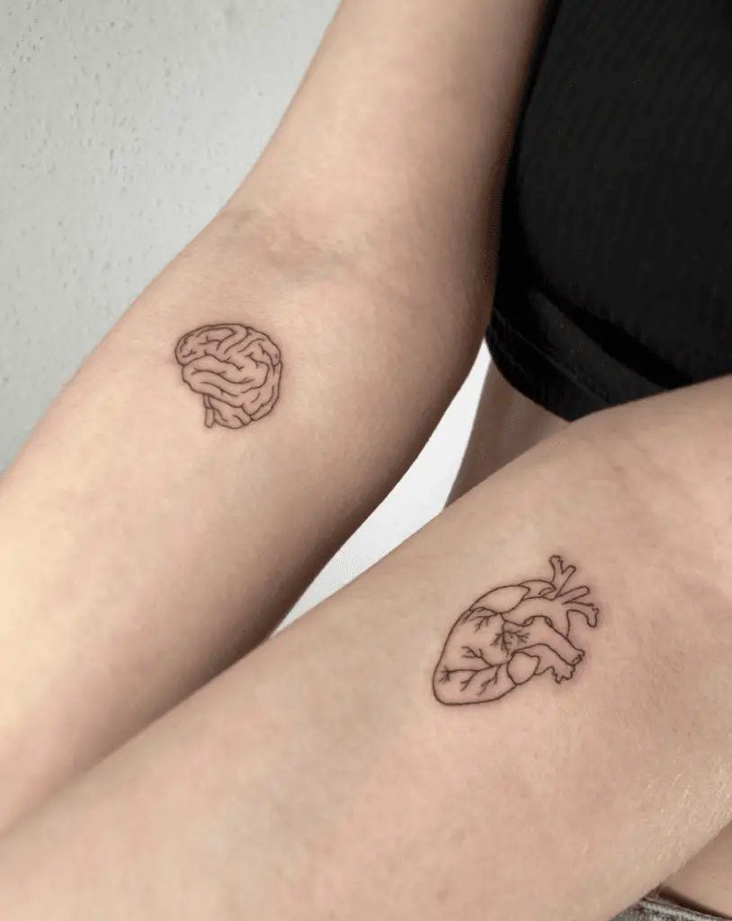 Left Arm Brain and Right Arm Heart Anatomy Tattoo