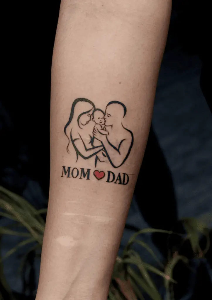 Line Art Mom and Dad Family Arm Tattoo
