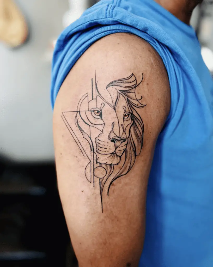Lion Head Abstract Line Tattoo