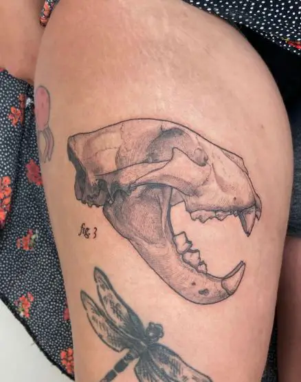 Lion Skull Tattoo on the Thigh
