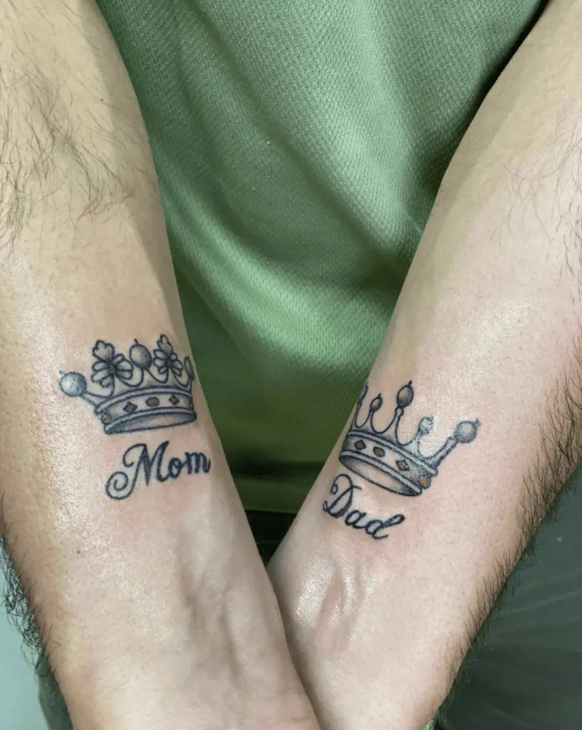 Mom and Dad With Big Crown Wrist Tattoo
