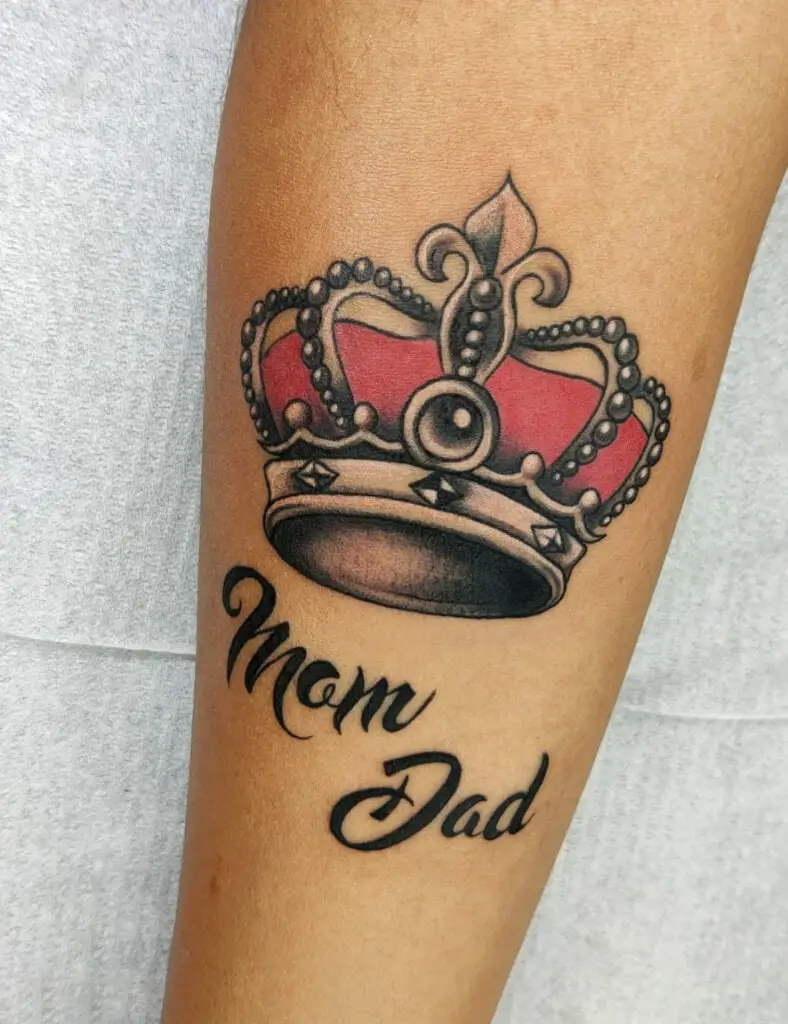 Mom and Dad With Big Royal Red Crown Arm Tattoo