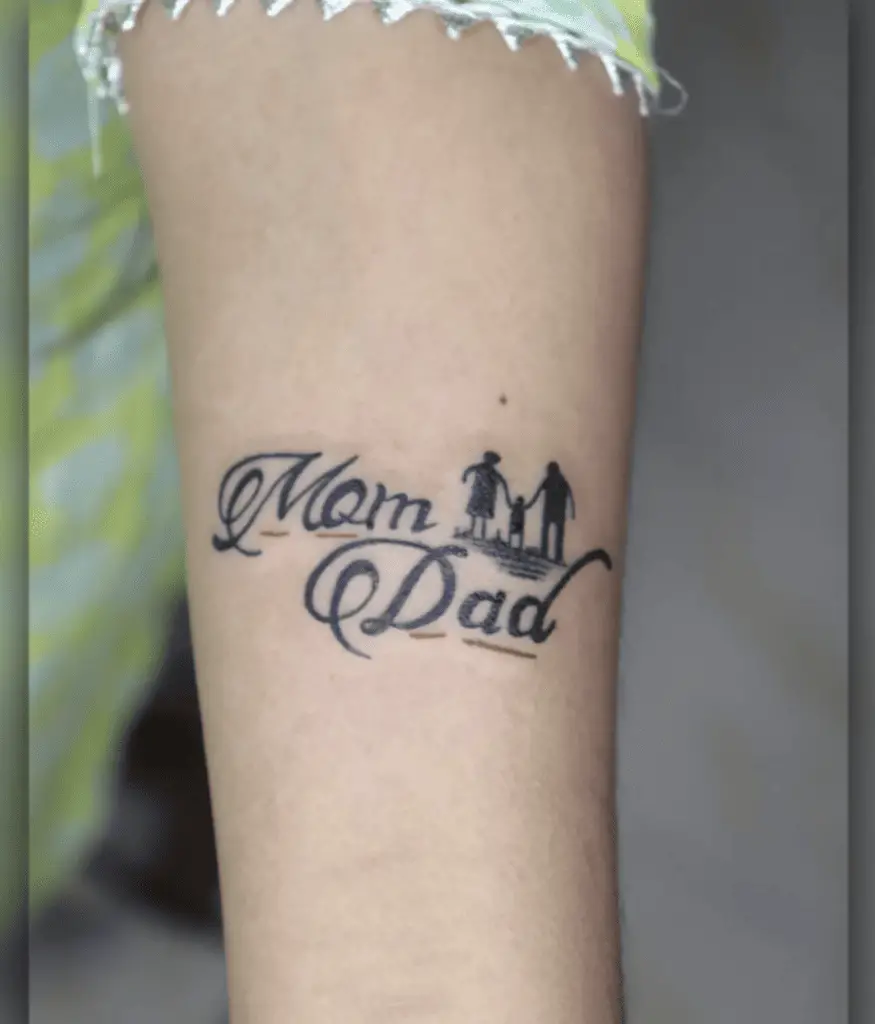 Mom and Dad With Child Walking While Holding Hands Arm Tattoo