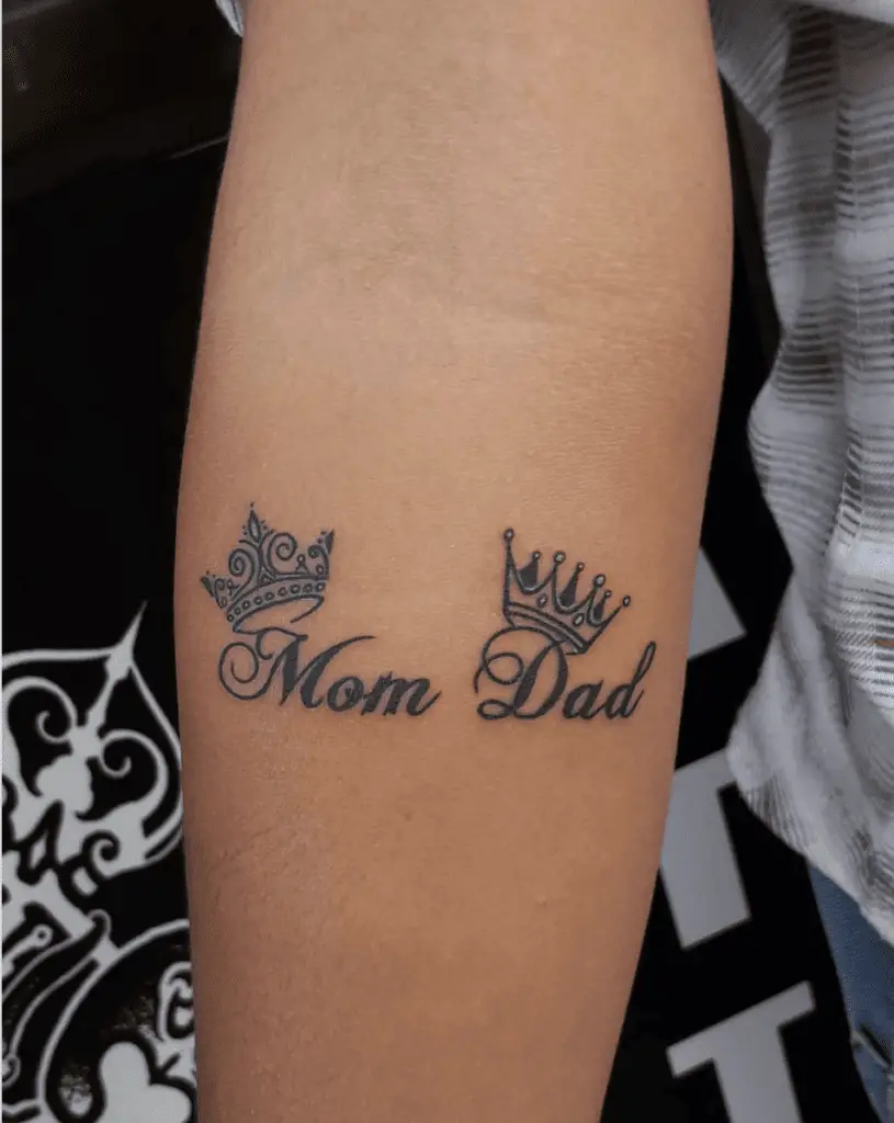 Mom and Dad With Classic Crowns Arm Tattoo