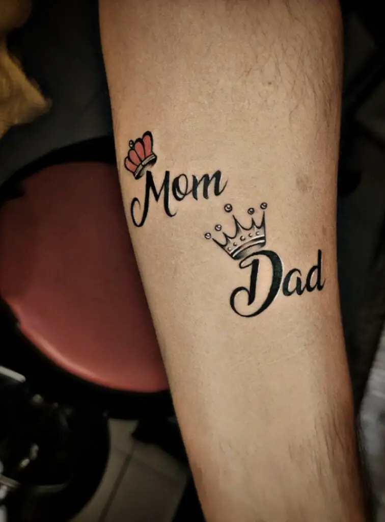 Mom and Dad With Noble Crown Arm Tattoo