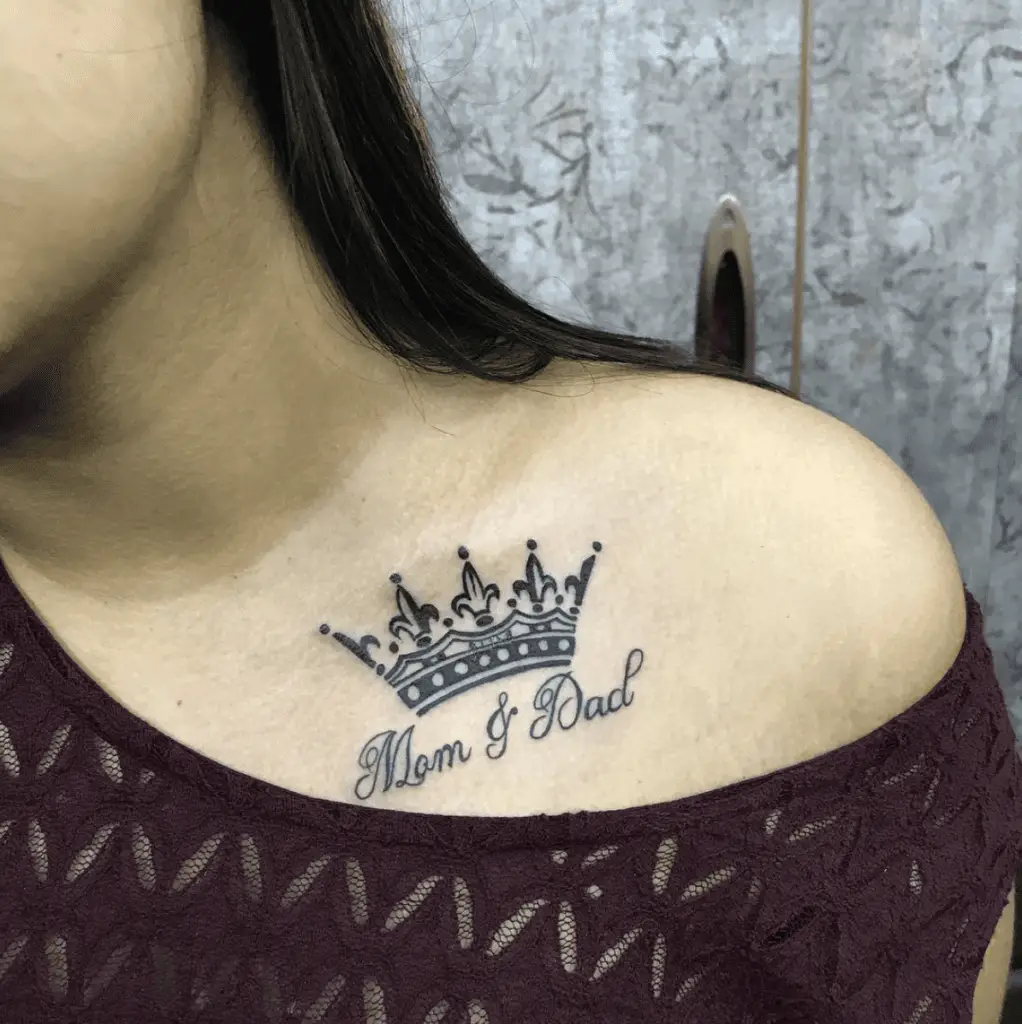 Mom and Dad With Royal Crown Collarbone Tattoo