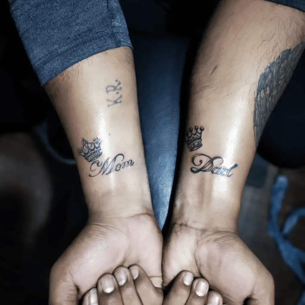 Mom and Dad With Royal Crown at the Top Wrist Tattoo