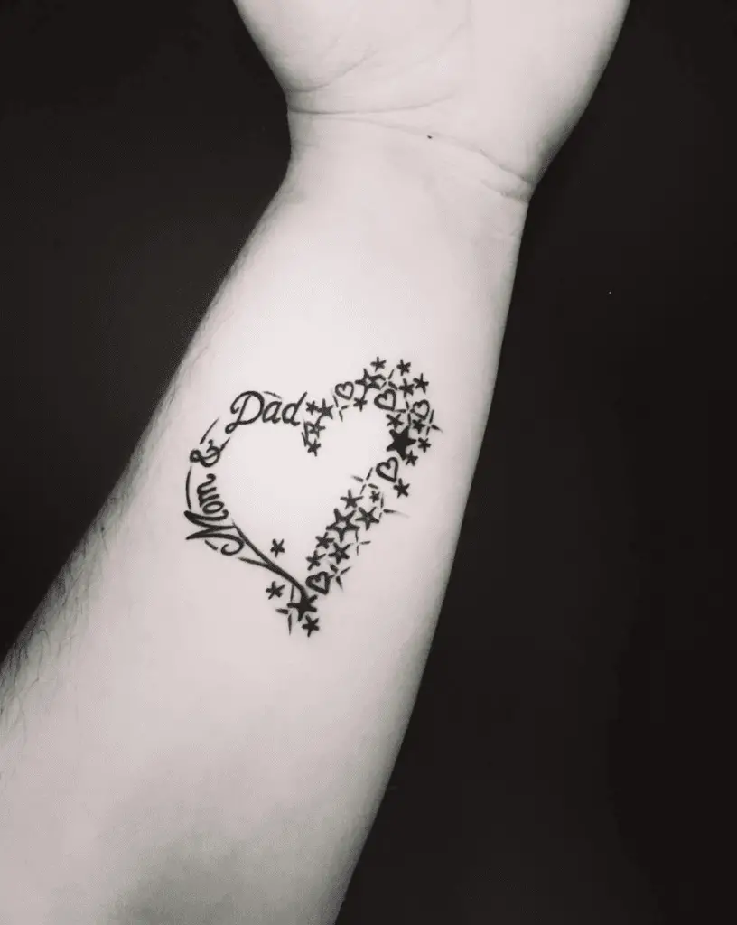 Mom and Dad in Decorative Heart Arm Tattoo