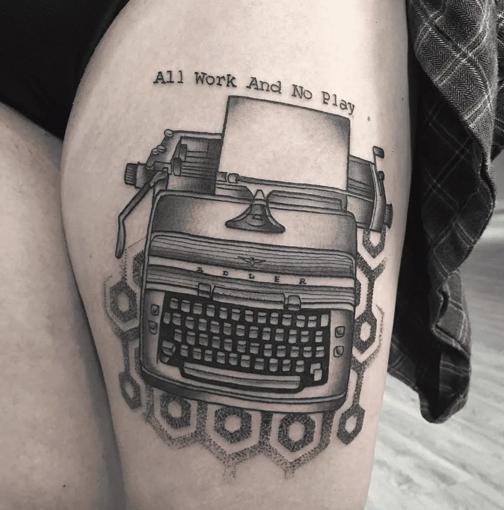 Old Typewriter With Text Leg Tattoo
