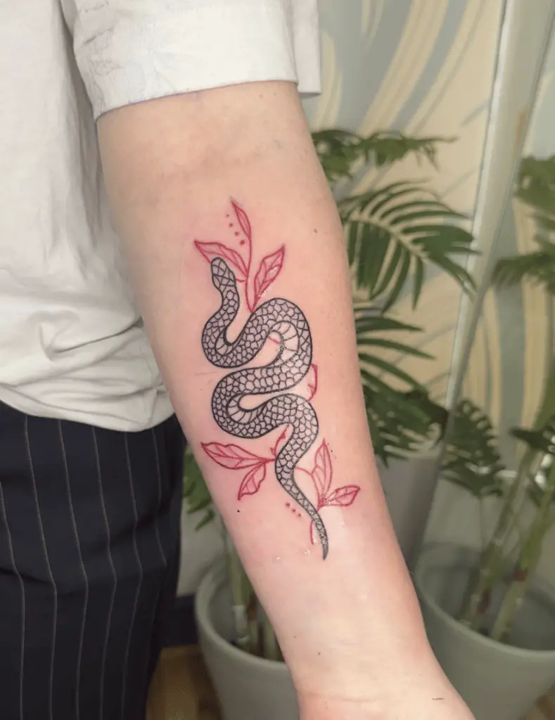 Red Leaves Strand and a Black Snake Tattoo