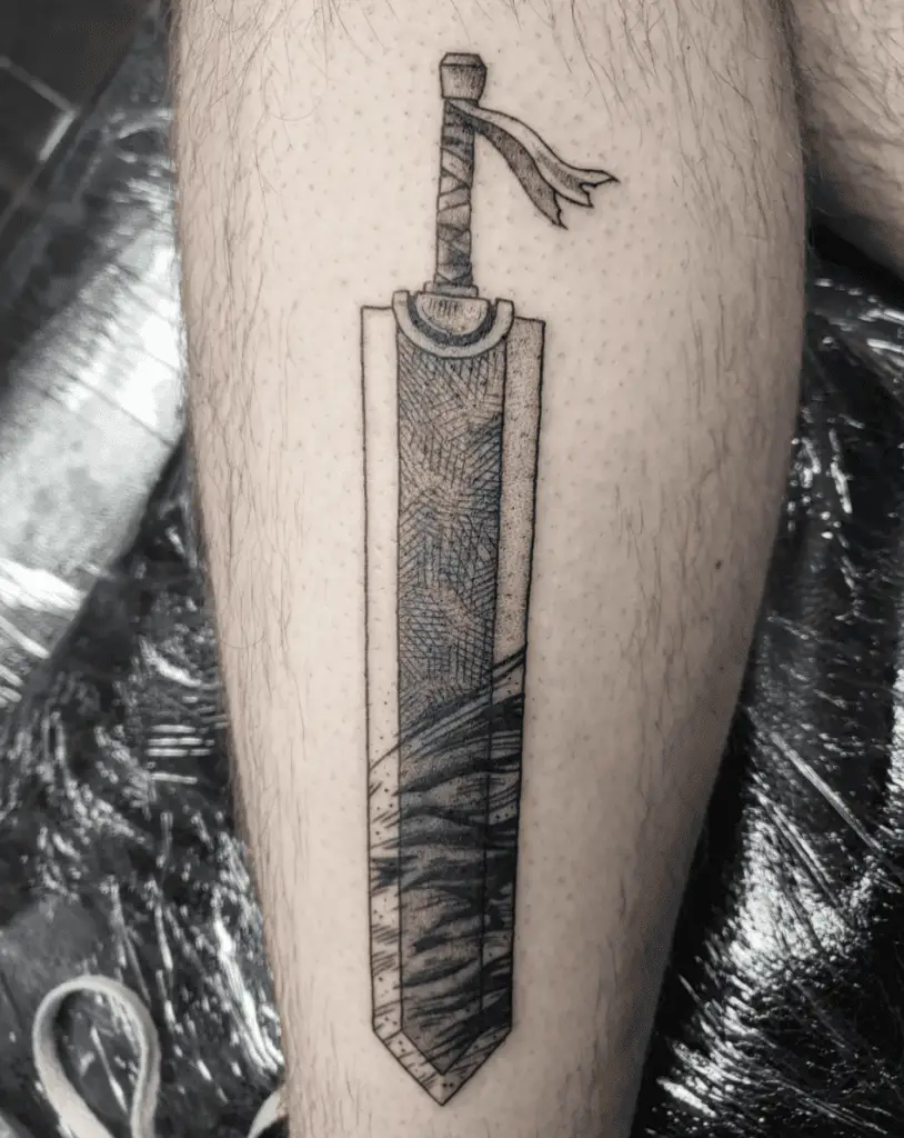 Scratched Sword Leg Tattoo