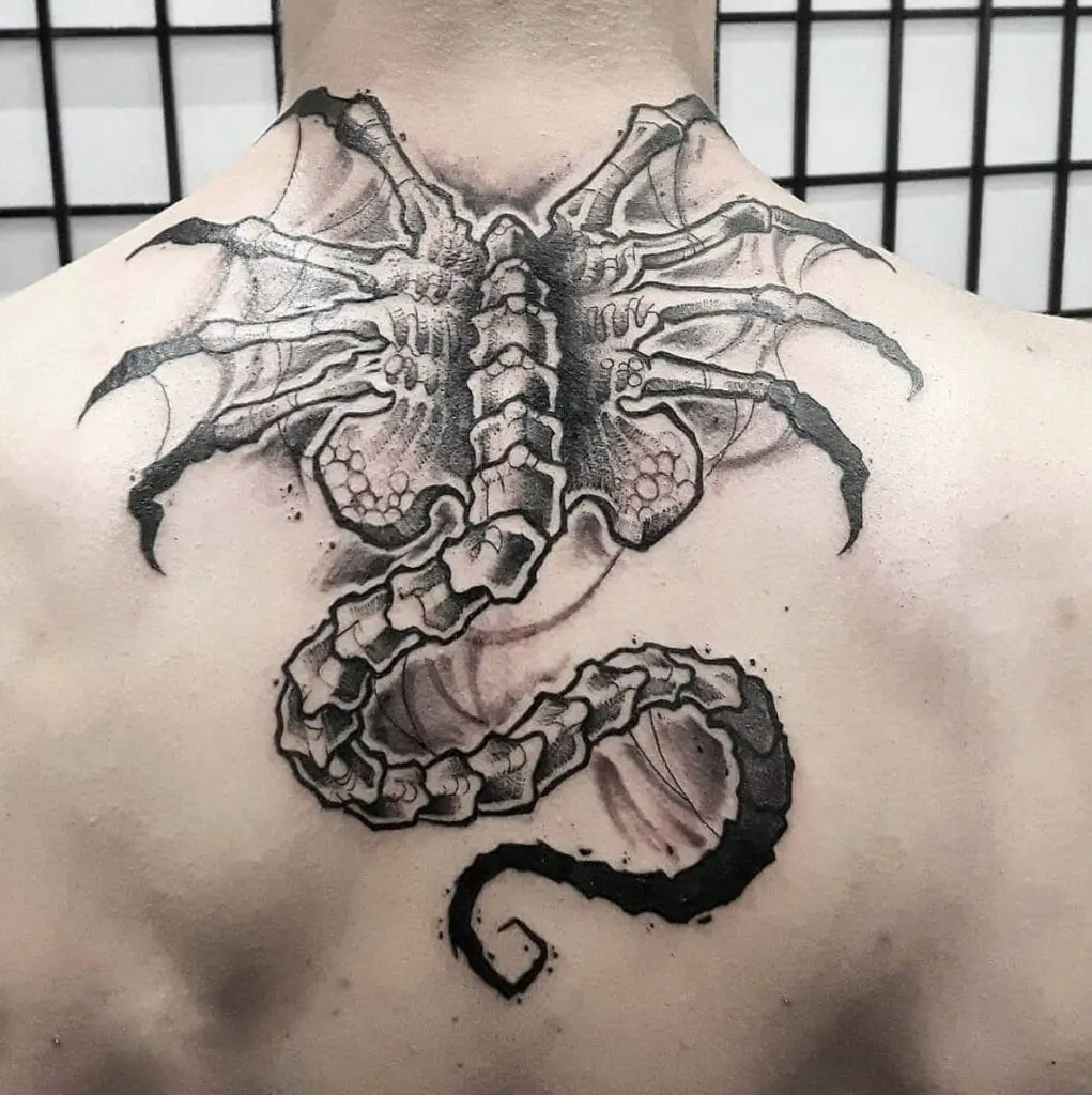 Spine Bone Scorpion Like Back Tattoo