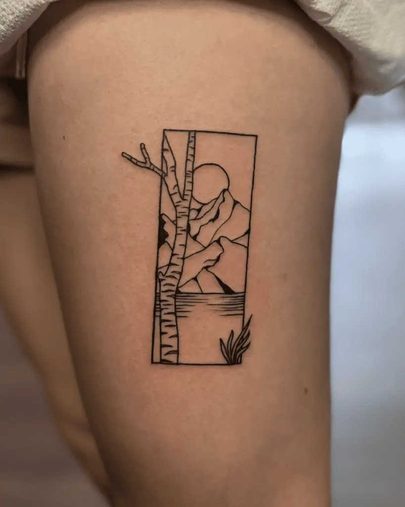 Tree Branch by the Sea and Mountains Tattoo