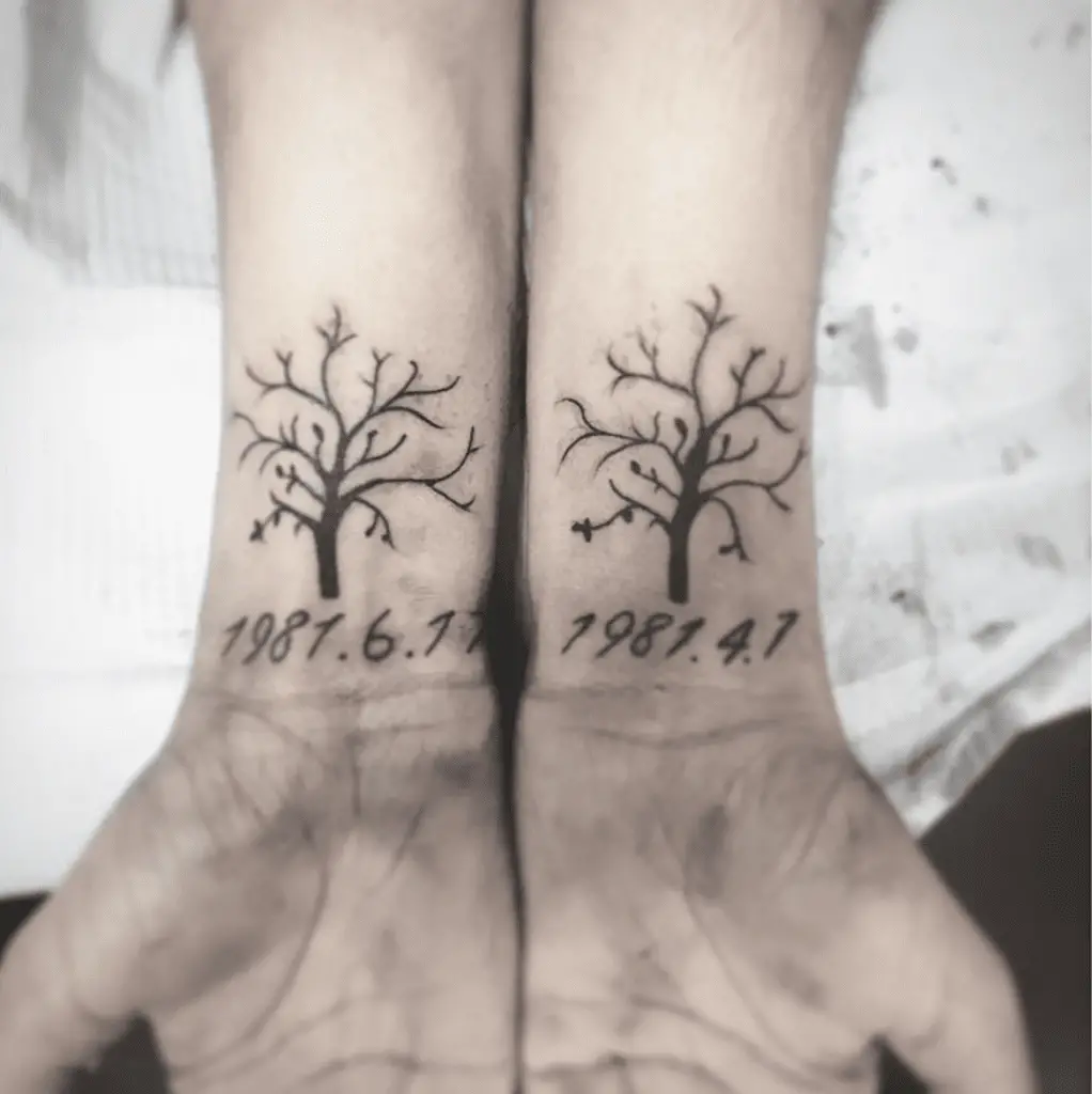Tree of Life With Birth Date Wrist Tattoo