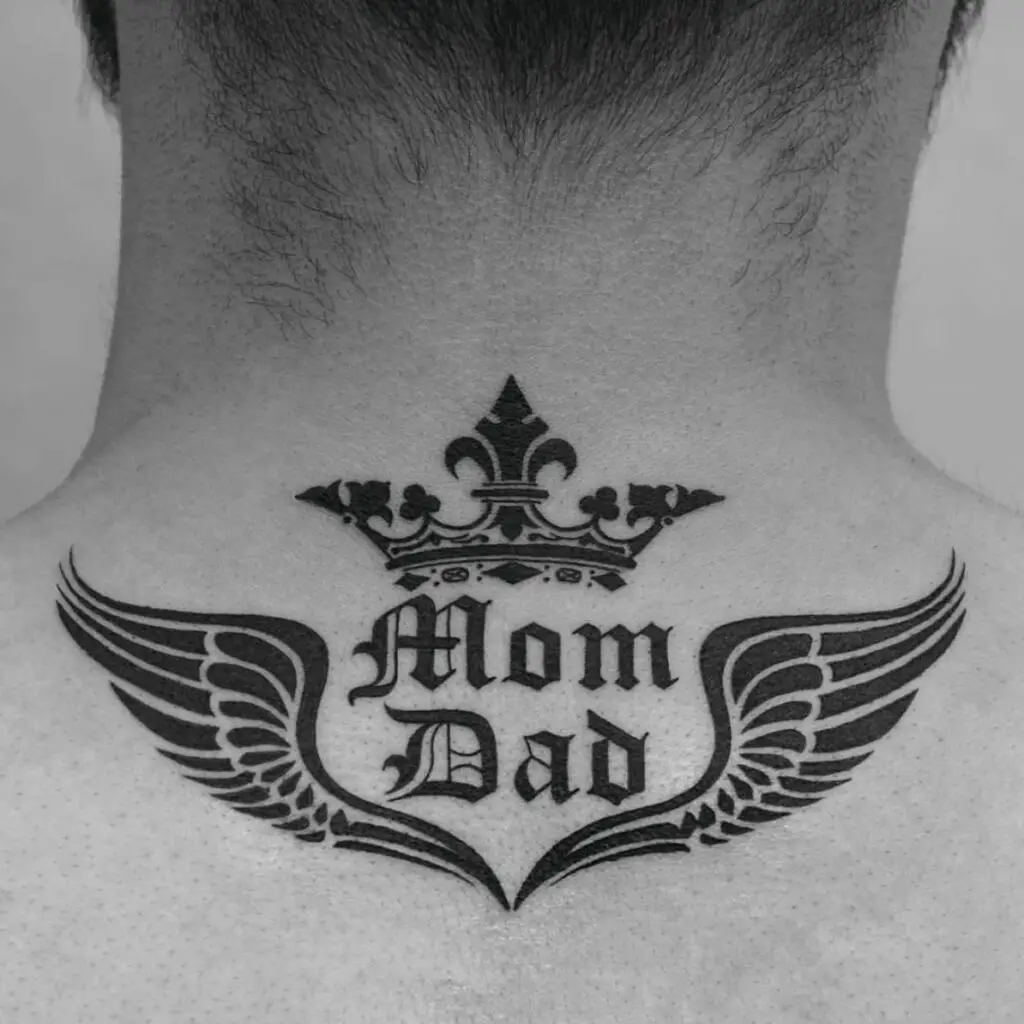 Tribal Mom and Dad With Noble Crown and Wings Back Tattoo