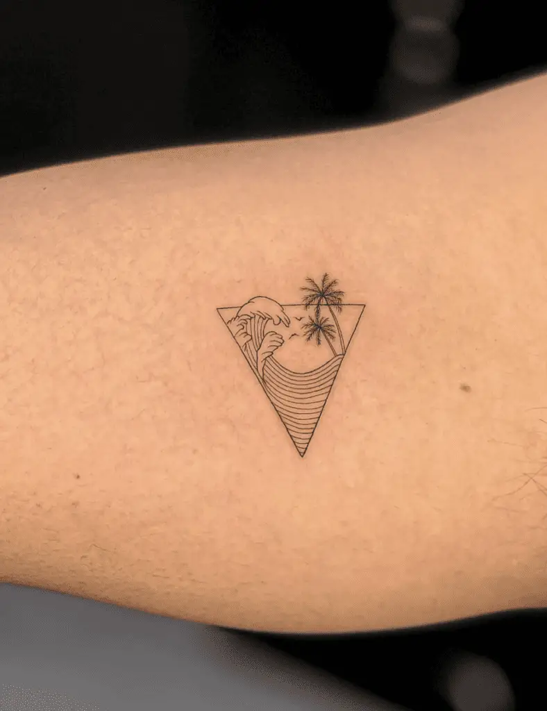 Tropical Beach Waves in Inverted Triangle Tattoo