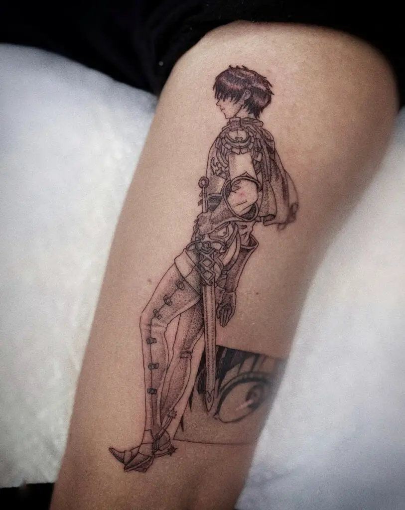 Whip Shade Soldier Casca Standing in Side View Arm Tattoo