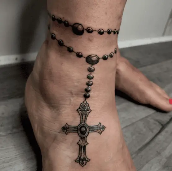 Black and Grey Rosary Anklet Tattoo