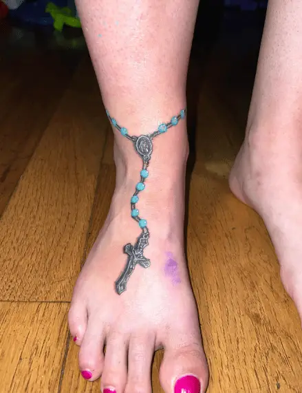 Blue Rosary Beads Anklet Tattoo
