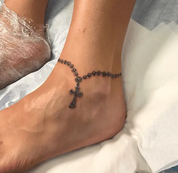 Rosary Beads with Little Heart Anklet Tattoo