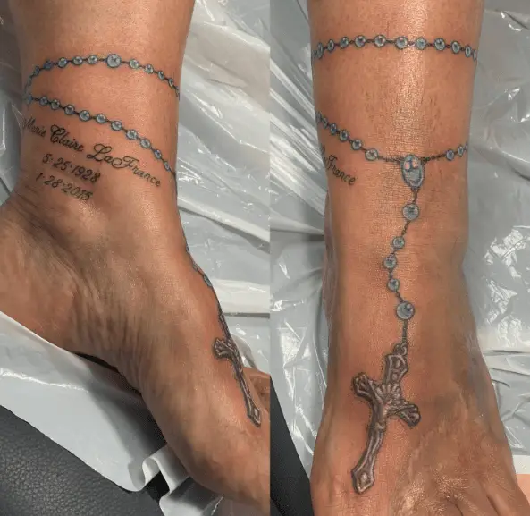 Blue Rosary Beads Anklet Tattoo