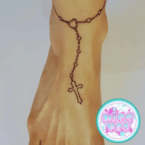 Black Line Rosary Anklet Tattoo